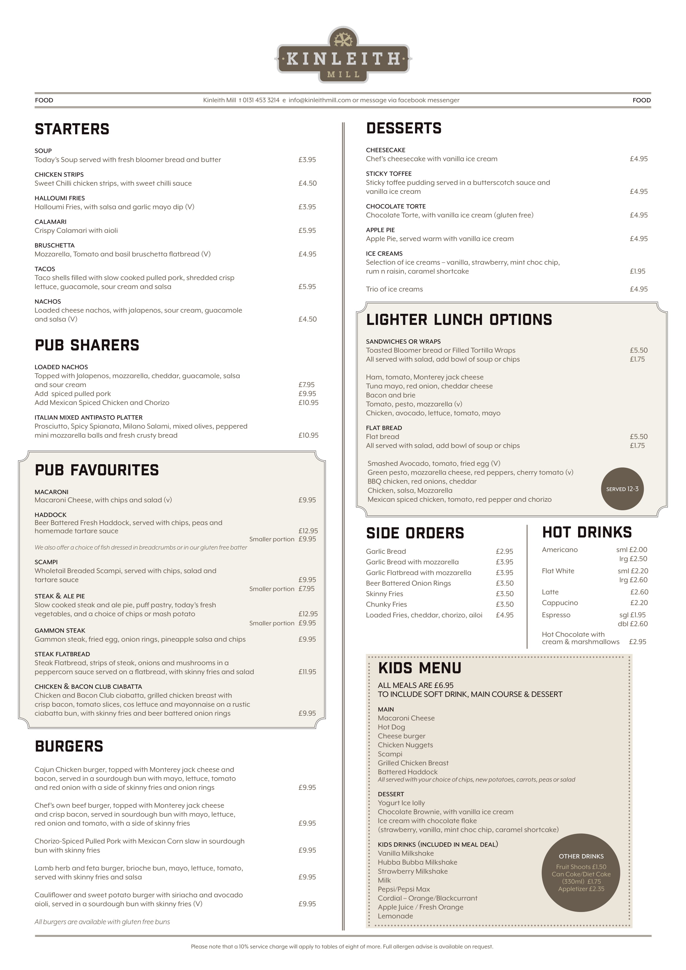 Main Menu Pub Kitchen Edinburgh